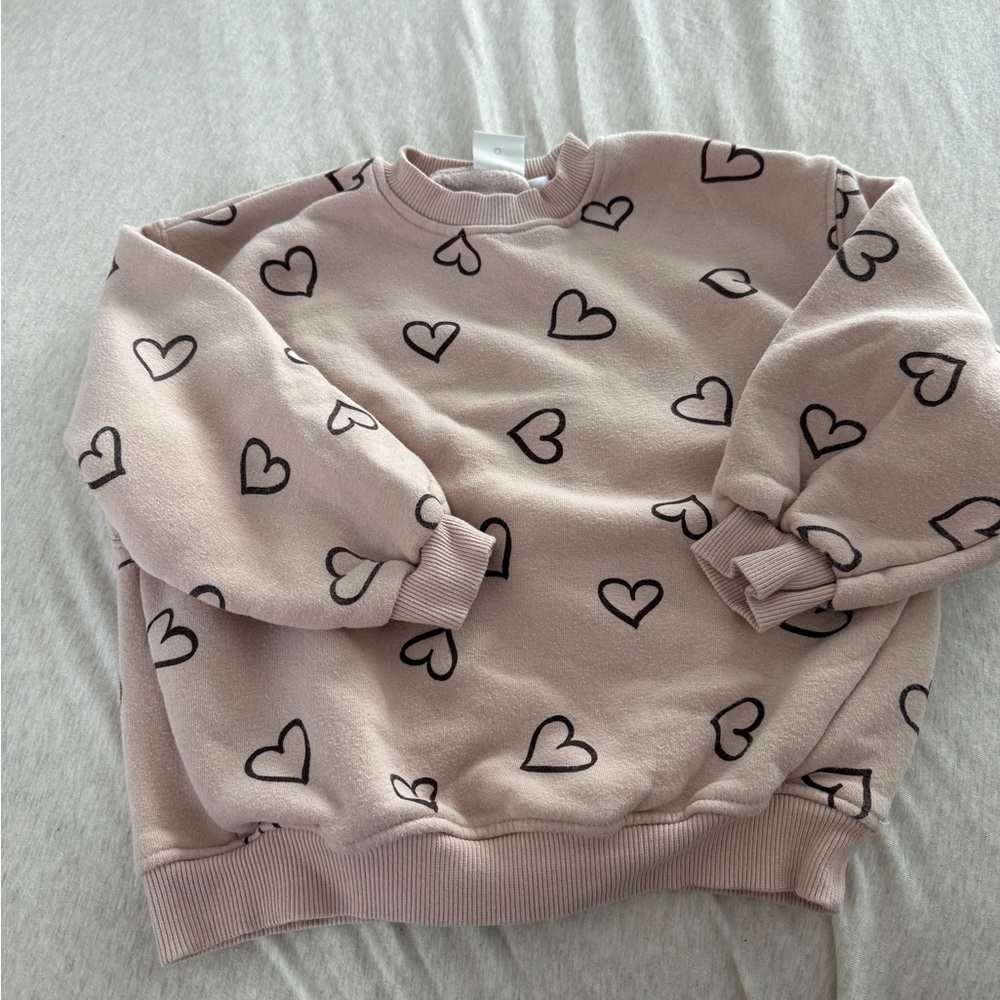 Zara Pink Crew Neck Heart Sweater Girls